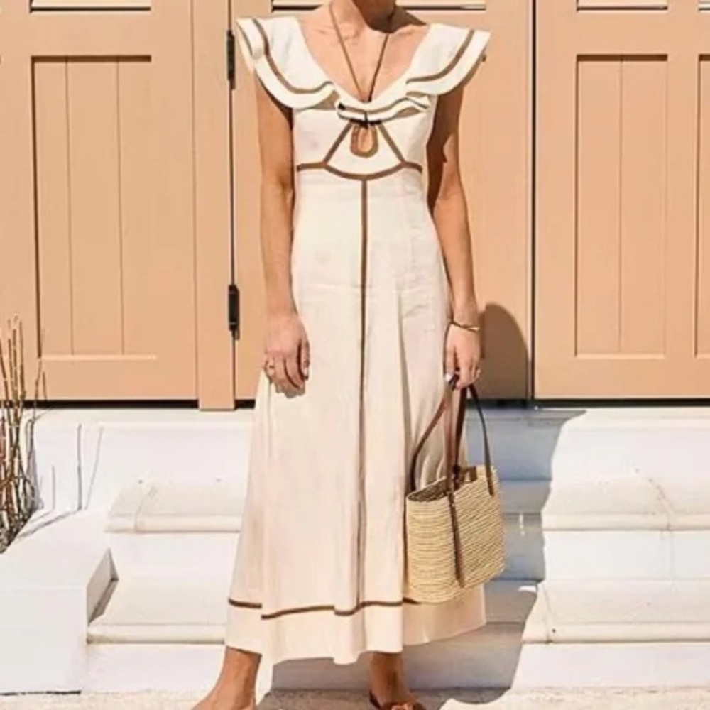 ANTONIO MELANI Tan and Cream Sleeveless Sundress